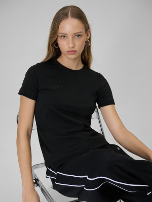 4F T-shirt regular z nadrukiem damski - czarny
