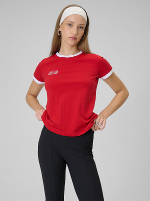 4F T-shirt regular z nadrukiem damski - czerwony