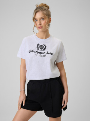 4F T-shirt boxy z nadrukiem damski - szary