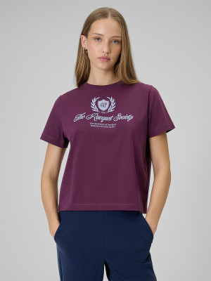 4F T-shirt boxy z nadrukiem damski - fioletowy