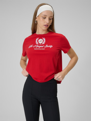 4F T-shirt boxy z nadrukiem damski - czerwony