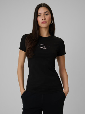 4F T-shirt slim z nadrukiem damski - czarny