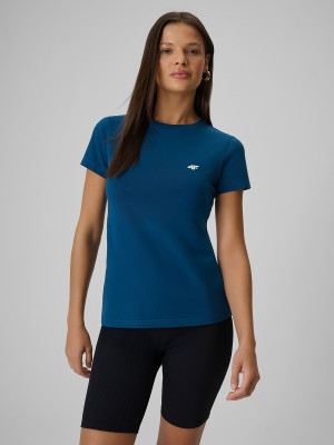 4F T-shirt slim gładki damski - turkusowy