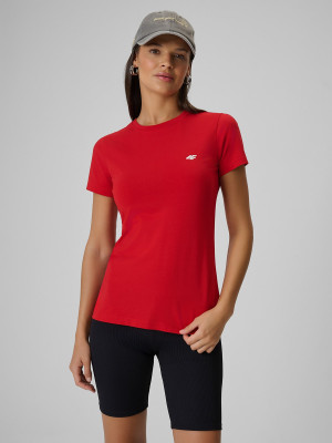4F T-shirt slim gładki damski - czerwony