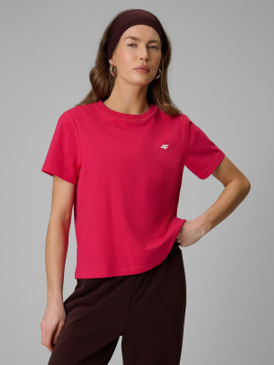 4F T-shirt boxy gładki damski - różowy