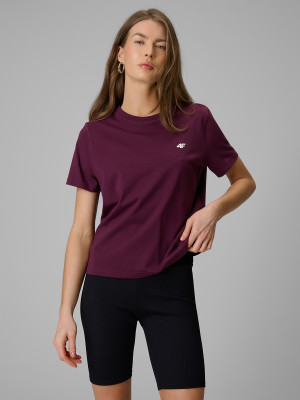 4F T-shirt boxy gładki damski - burgundowy