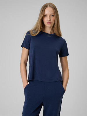 4F T-shirt regular gładki damski - granatowy