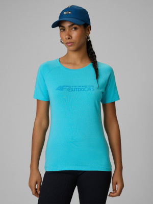4F T-shirt slim z nadrukiem damski - turkusowy