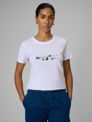 4F T-shirt regular z nadrukiem damski - biały