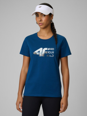 4F T-shirt regular z nadrukiem damski - turkusowy