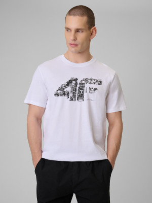 4F T-shirt regular z nadrukiem męski - biały