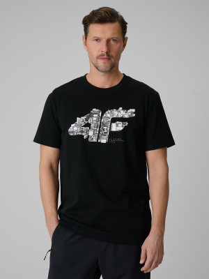 4F T-shirt regular z nadrukiem męski - czarny