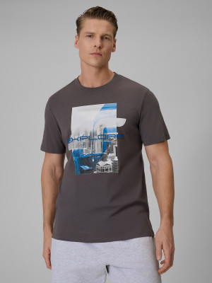 4F T-shirt regular z nadrukiem męski - szary