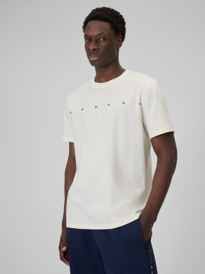 4F T-shirt regular z nadrukiem męski - beżowy
