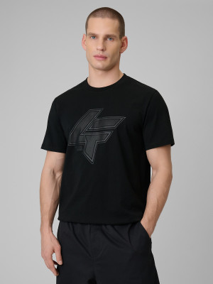 4F T-shirt regular z nadrukiem męski - czarny