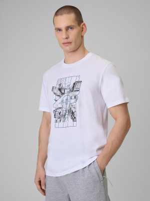 4F T-shirt regular z nadrukiem męski - biały