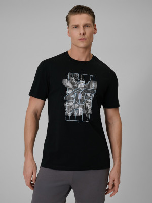 4F T-shirt regular z nadrukiem męski - czarny