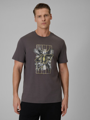 4F T-shirt regular z nadrukiem męski - szary
