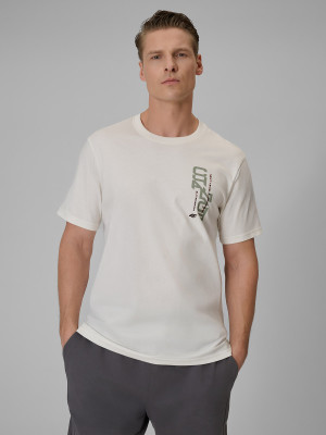 4F T-shirt regular z nadrukiem męski - beżowy