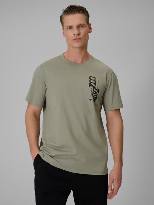 4F T-shirt regular z nadrukiem męski - khaki
