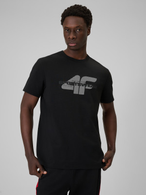 4F T-shirt regular z nadrukiem męski - czarny
