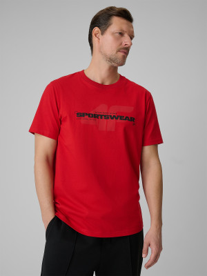 4F T-shirt regular z nadrukiem męski - czerwony