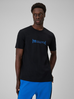 4F T-shirt regular z nadrukiem męski - czarny