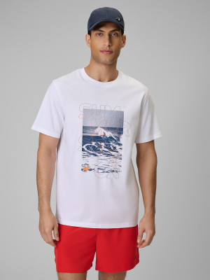 4F T-shirt regular z nadrukiem męski - biały