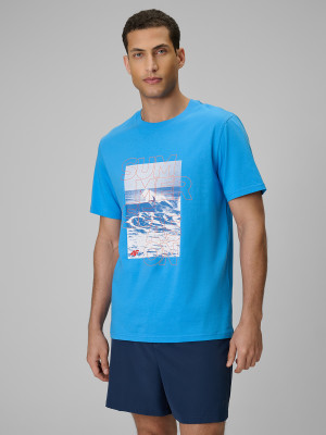 4F T-shirt regular z nadrukiem męski - niebieski