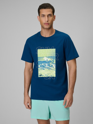 4F T-shirt regular z nadrukiem męski - turkusowy