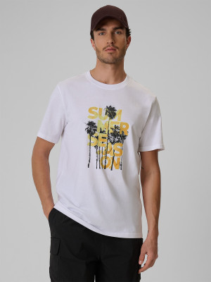 4F T-shirt regular z nadrukiem męski - biały