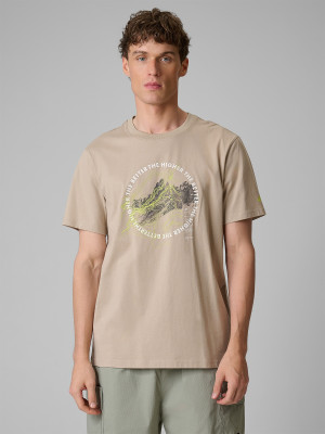 4F T-shirt regular z nadrukiem męski - beżowy