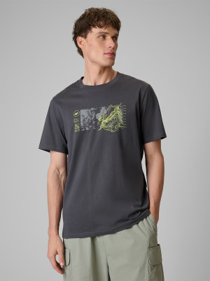 4F T-shirt regular z nadrukiem męski - szary