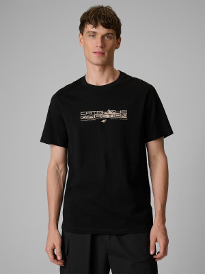 4F T-shirt regular z nadrukiem męski - czarny