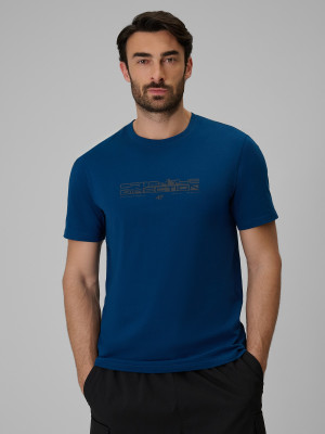 4F T-shirt regular z nadrukiem męski - granatowy