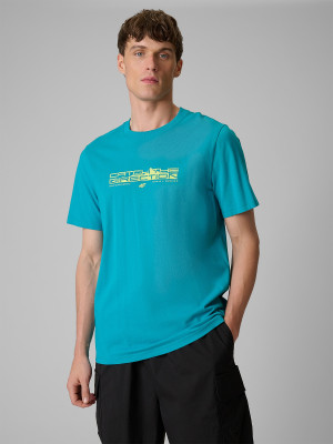 4F T-shirt regular z nadrukiem męski - turkusowy