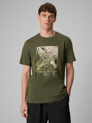 4F T-shirt regular z nadrukiem męski - khaki