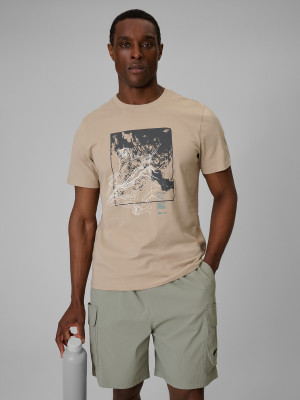 4F T-shirt regular z nadrukiem męski - beżowy