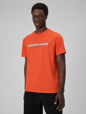 4F T-shirt regular z nadrukiem męski - pomarańczowy