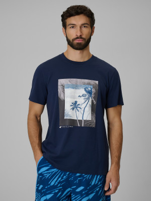 4F T-shirt regular z nadrukiem męski - granatowy