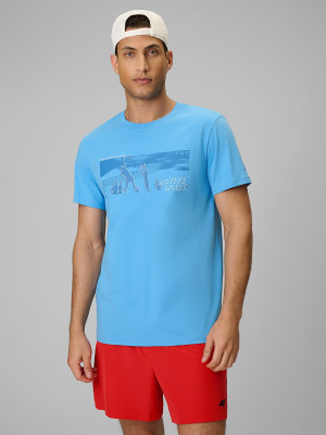 4F T-shirt reagular z nadrukiem męski - niebieski