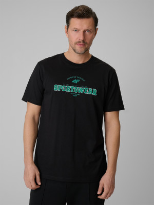 4F T-shirt regular z nadrukiem męski - czarny