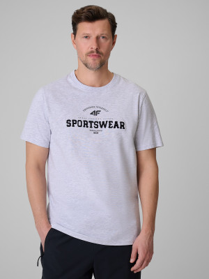 4F T-shirt regular z nadrukiem męski - szary