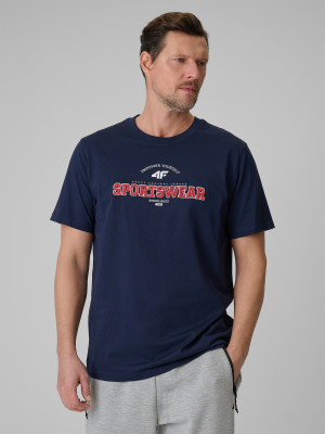 4F T-shirt regular z nadrukiem męski - granatowy