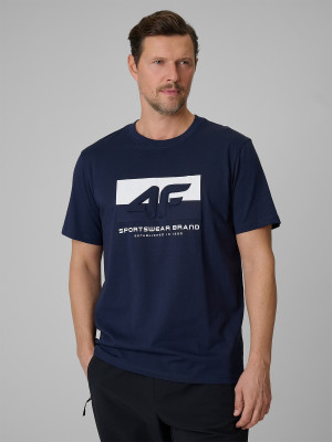 4F T-shirt regular z nadrukiem męski - granatowy