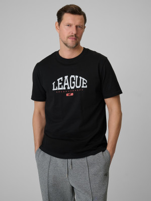 4F T-shirt regular z nadrukiem męski - czarny