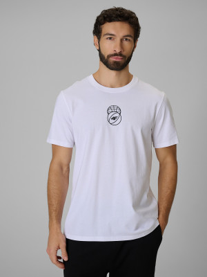 4F T-shirt regular z nadrukiem męski - biały