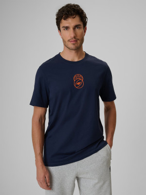 4F T-shirt regular z nadrukiem męski - granatowy