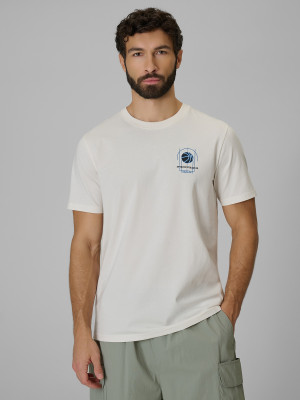 4F T-shirt regular z nadrukiem męski - beżowy