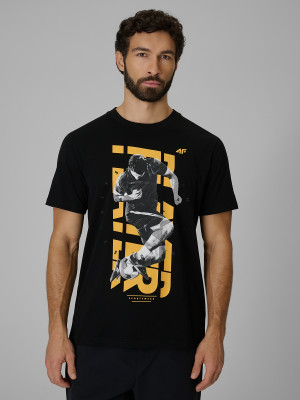 4F T-shirt regular z nadrukiem męski - czarny